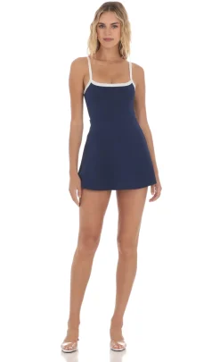 LUCY IN THE SKY Mini Dresses|Rompers^White Trim A-line Romper In Navy
