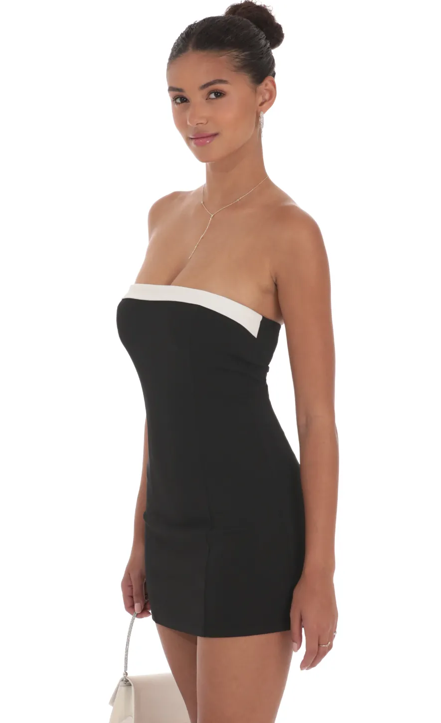 LUCY IN THE SKY Mini Dresses^White Trim Strapless Dress In Black