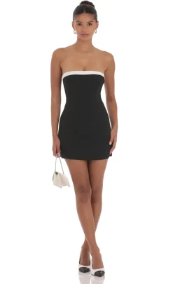 LUCY IN THE SKY Mini Dresses^White Trim Strapless Dress In Black