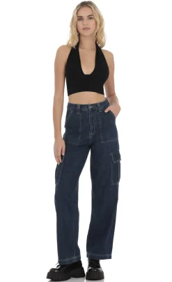 LUCY IN THE SKY Jeans^Wide Leg Cargo Jeans In Dark Denim