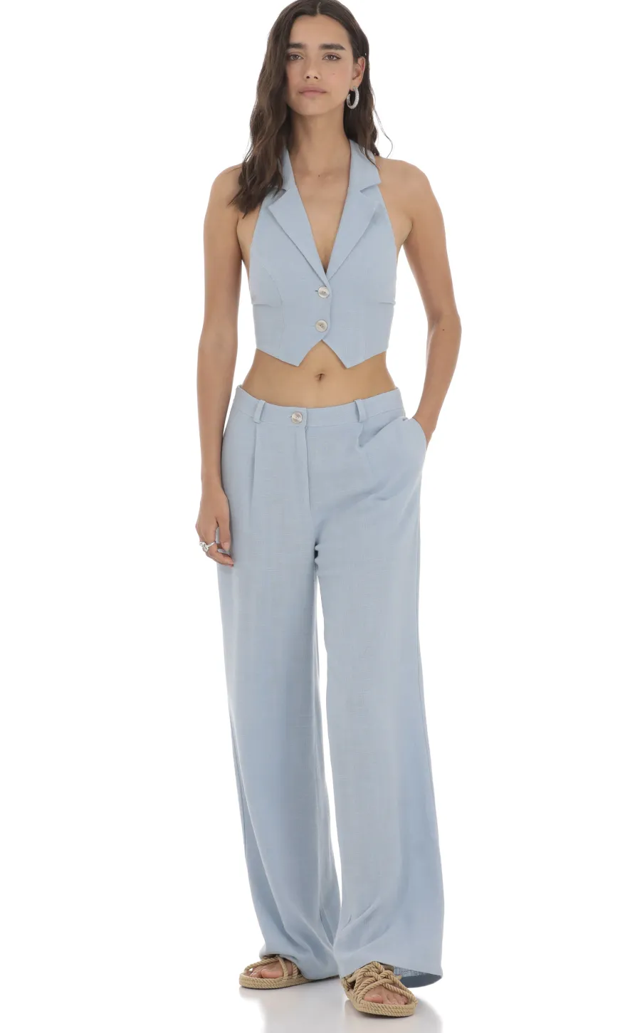 LUCY IN THE SKY Pants^Wide Leg Linen Pants In Blue