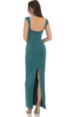 LUCY IN THE SKY Maxi Dresses^Wide Strap Bodycon Maxi Dress In Teal