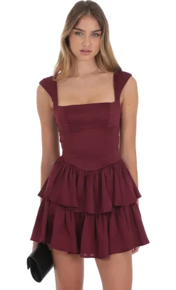 LUCY IN THE SKY Mini Dresses^Wide Strap Ruffle Dress In Burgundy