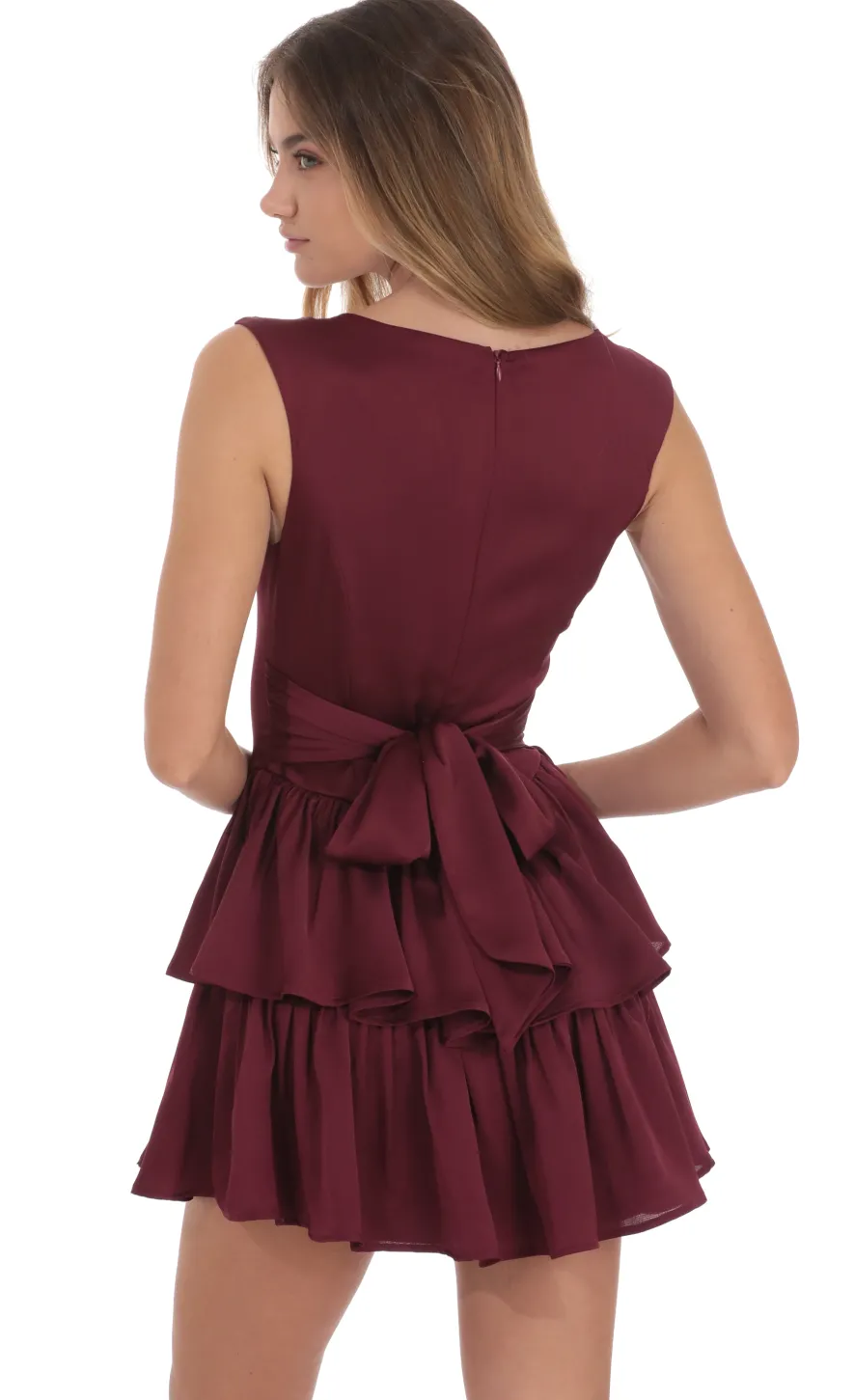 LUCY IN THE SKY Mini Dresses^Wide Strap Ruffle Dress In Burgundy