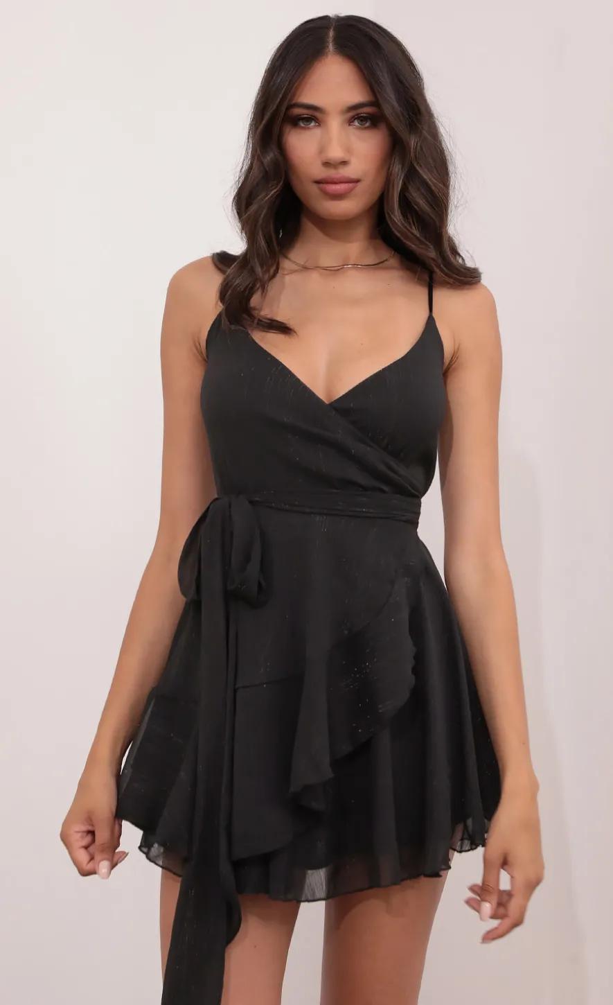 LUCY IN THE SKY Mini Dresses^Wrap Dress In Black Shimmer