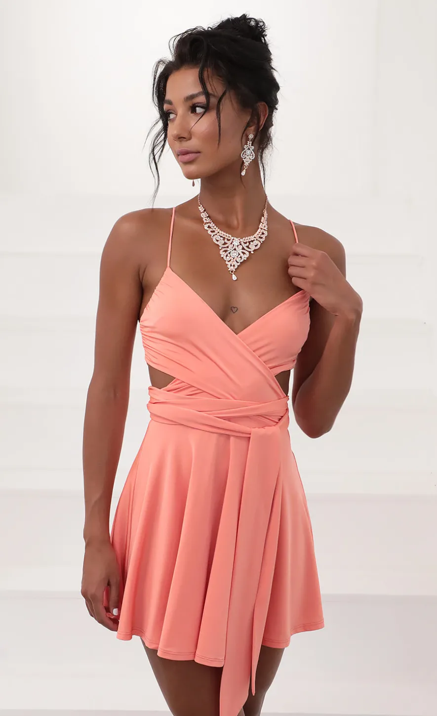 LUCY IN THE SKY Mini Dresses^Wrap Dress In Coral