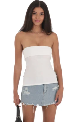LUCY IN THE SKY Tops^Zipper Slit Top In White