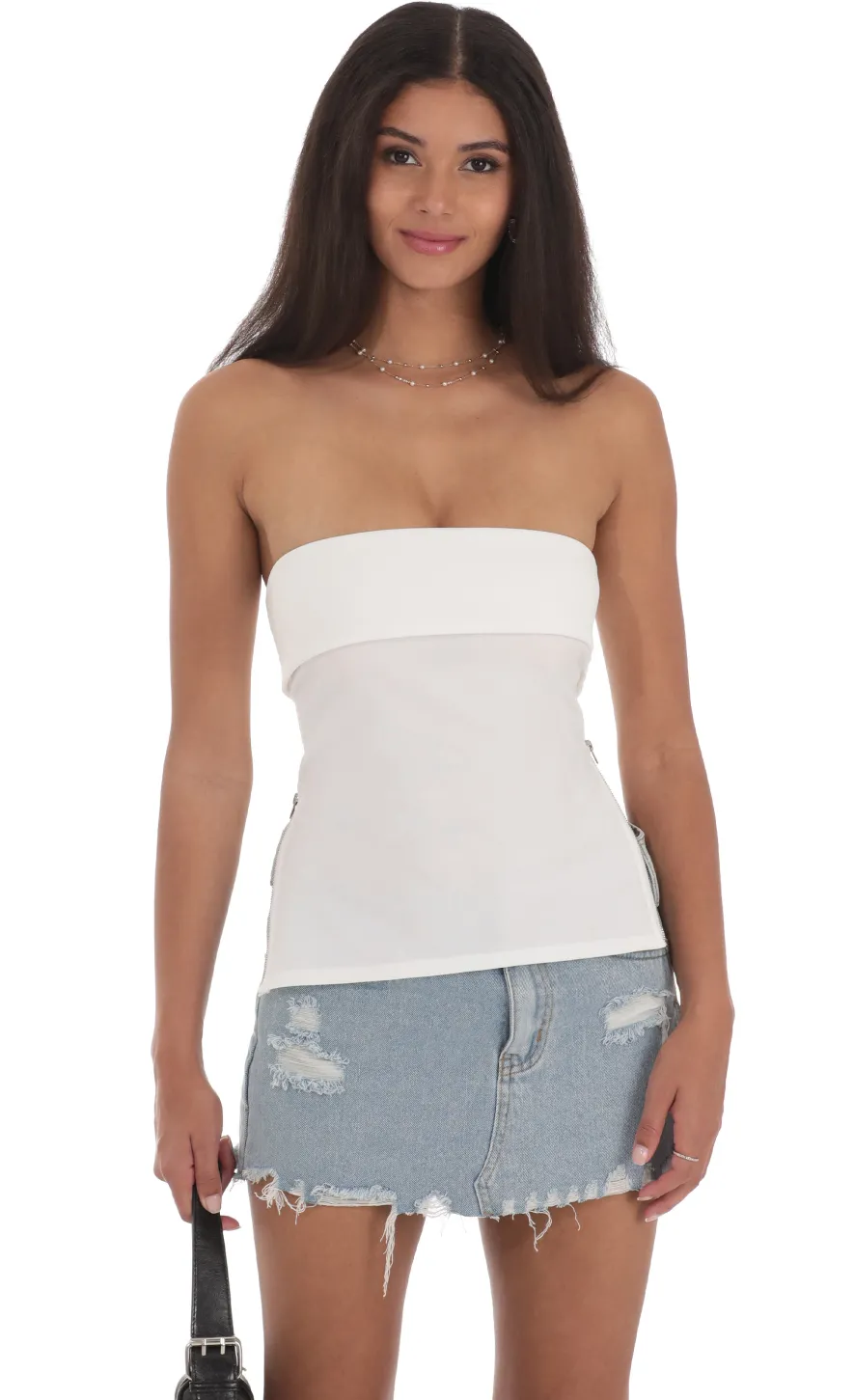 LUCY IN THE SKY Tops^Zipper Slit Top In White